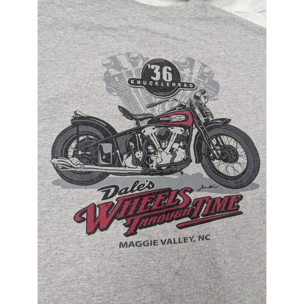 Dale's Wheels Through Time 1936 Knucklehead Motorcycle T Shirt XL Gildan Gray